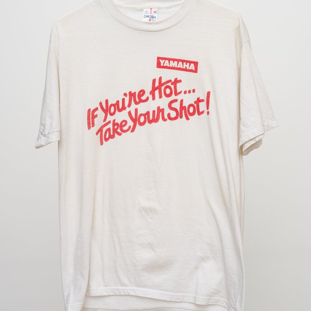 Vintage Yamaha 1980s White & Red Mens XL T Shirt If You're Hot Take Your Shot